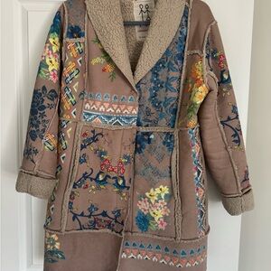Johnny Was Multicolor Floral Sherpa Coat